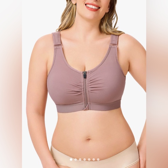 Women's Dusty Rose Front-Zip Sports Bra - Picture 1 of 11